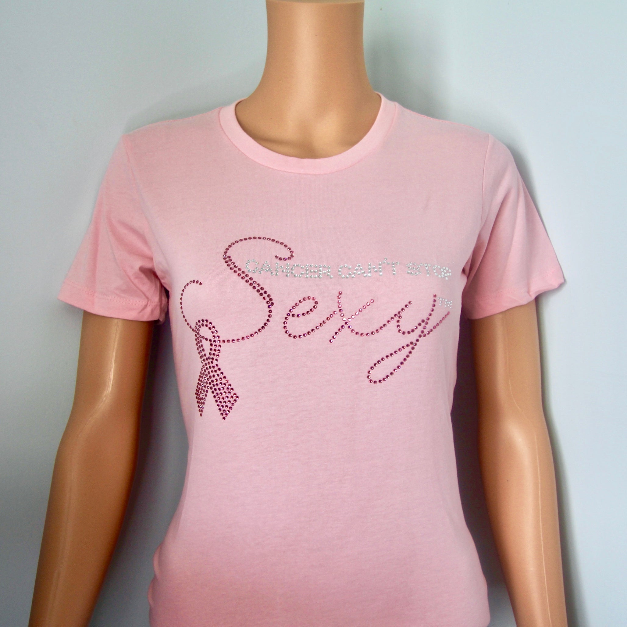 Strike Out Cancer Short Sleeve Tee Shirt - Rhinestone Design